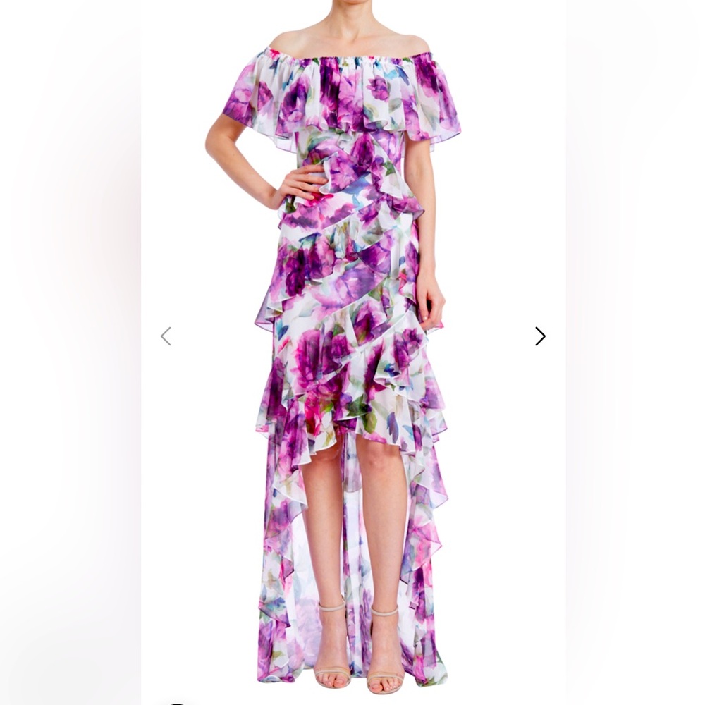Badgley Mischka floral ruffle dress